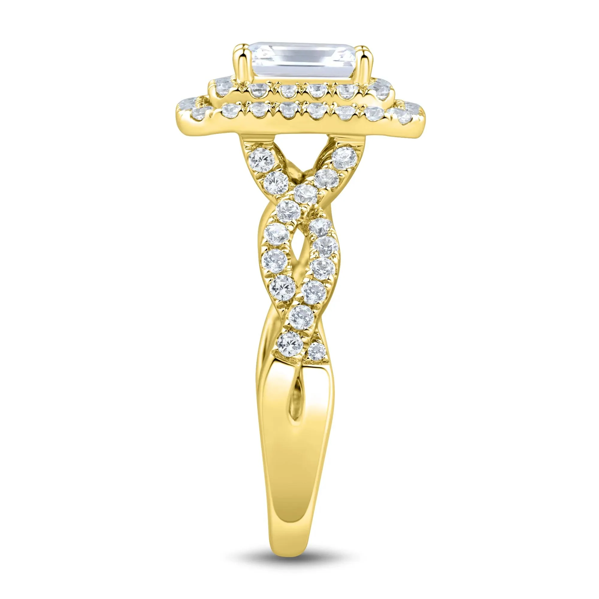 1/2 CT. Tw. Lab Grown Diamond Emerald-Cut Halo Engagement Ring 14K Yellow Gold Size 8.5 1.5mm - Image 3