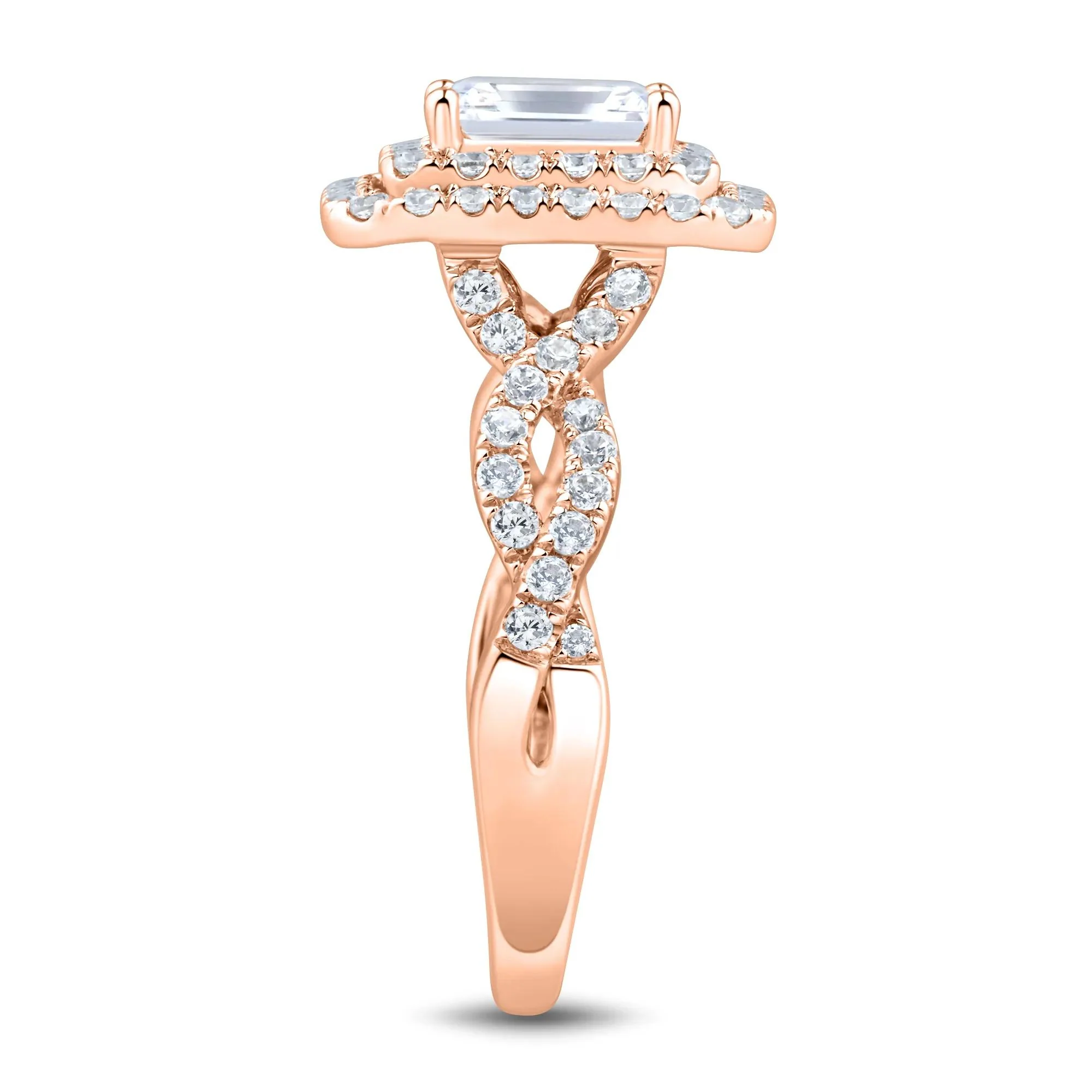 1/2 CT. Tw. Lab Grown Diamond Emerald-Cut Halo Engagement Ring 14K Rose Gold Size 8.5 1.5mm - Image 3