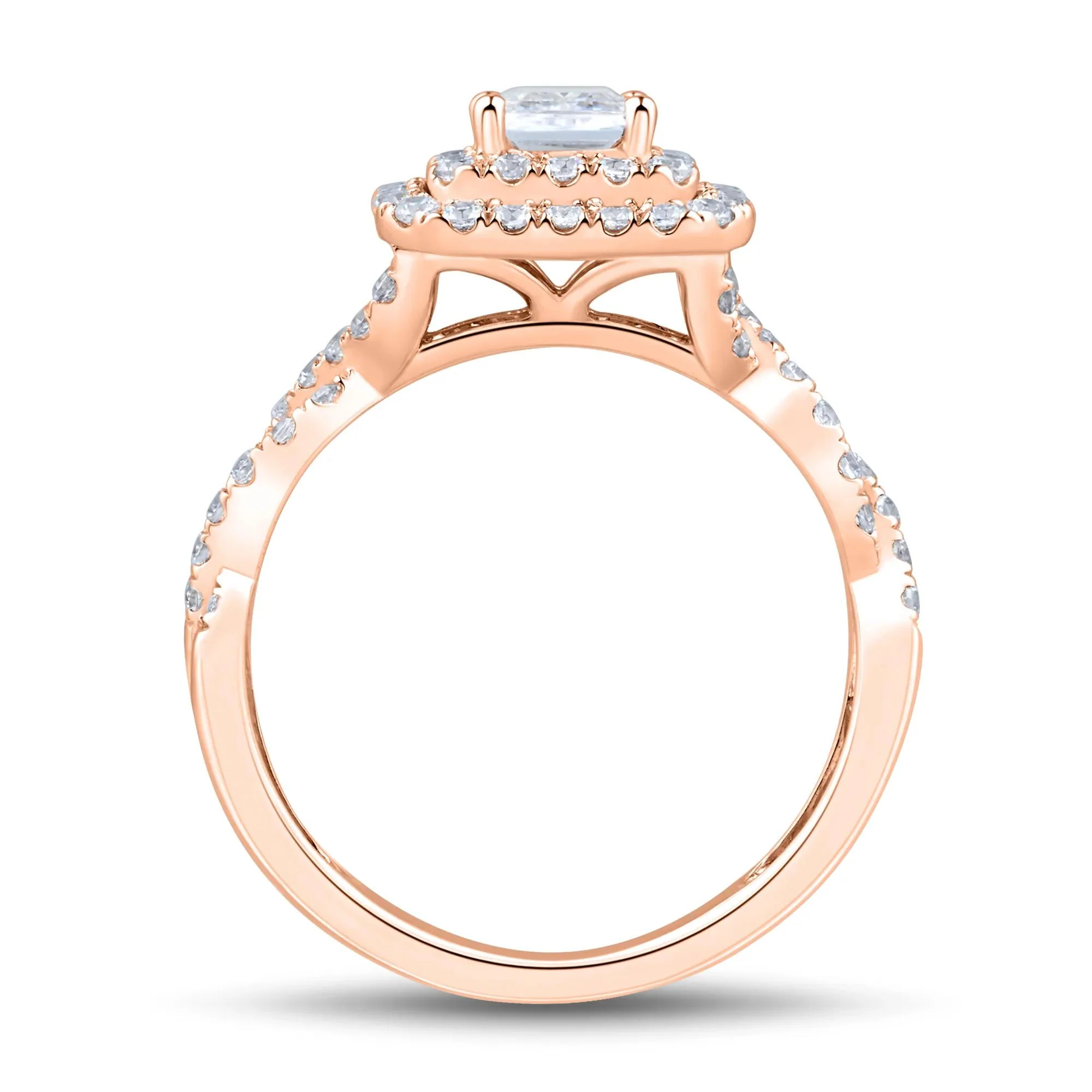 1/2 CT. Tw. Lab Grown Diamond Emerald-Cut Halo Engagement Ring 14K Rose Gold Size 9 1.5mm - Image 2