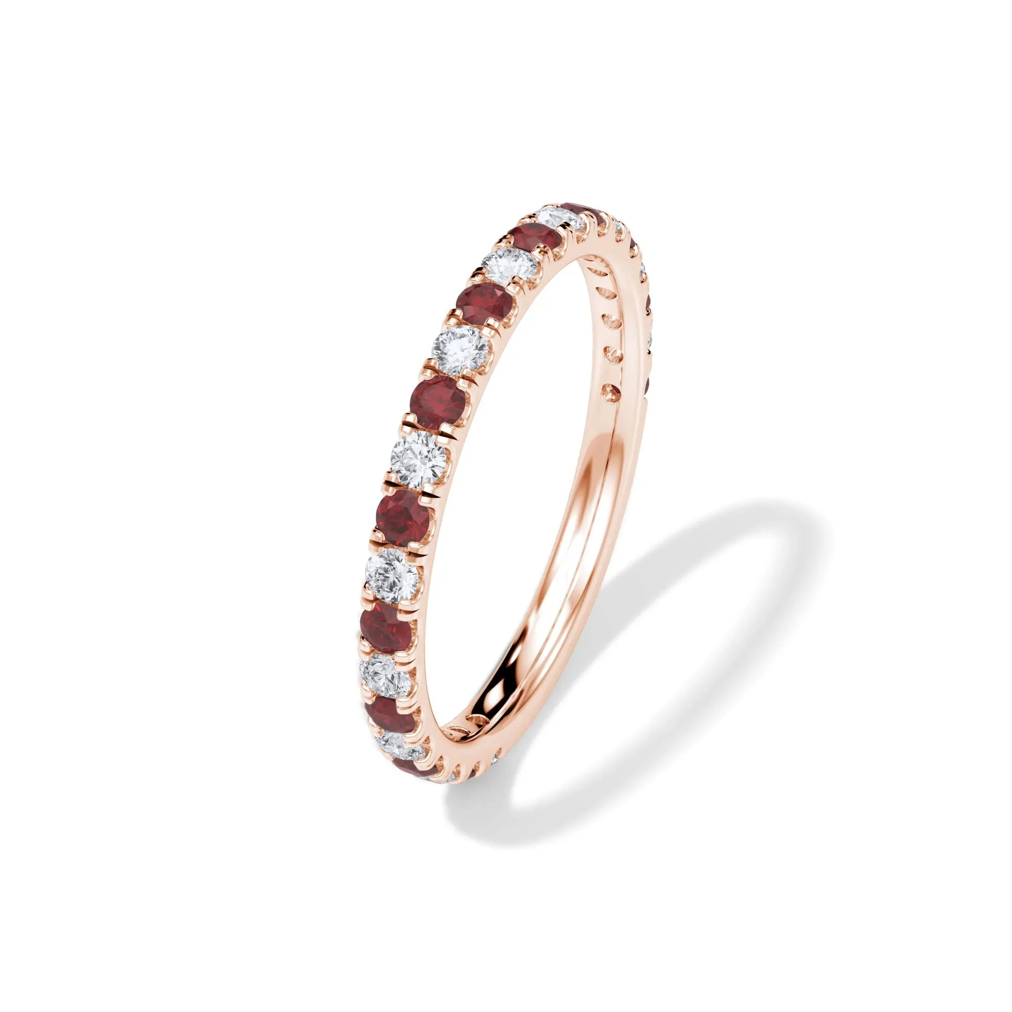 1/3 CT. Tw. Lab Grown Diamond & Lab-Created Ruby Anniversary Band Ring 14K Rose Gold Size 4 3mm - Image 4