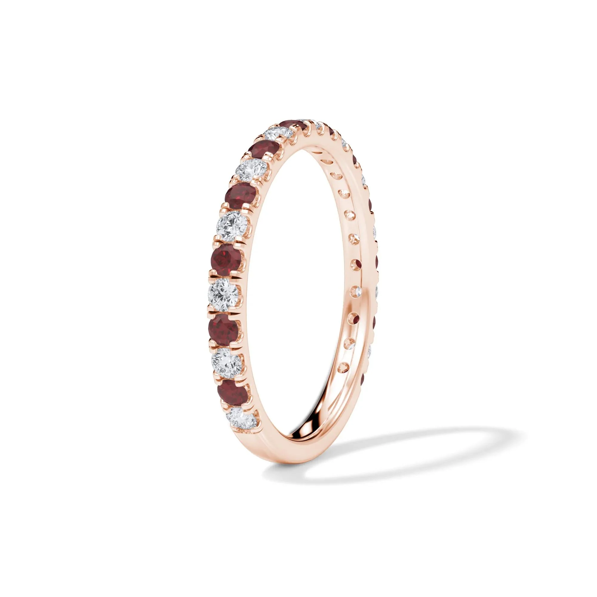 1/3 CT. Tw. Lab Grown Diamond & Lab-Created Ruby Anniversary Band Ring 14K Rose Gold Size 6 3mm - Image 3