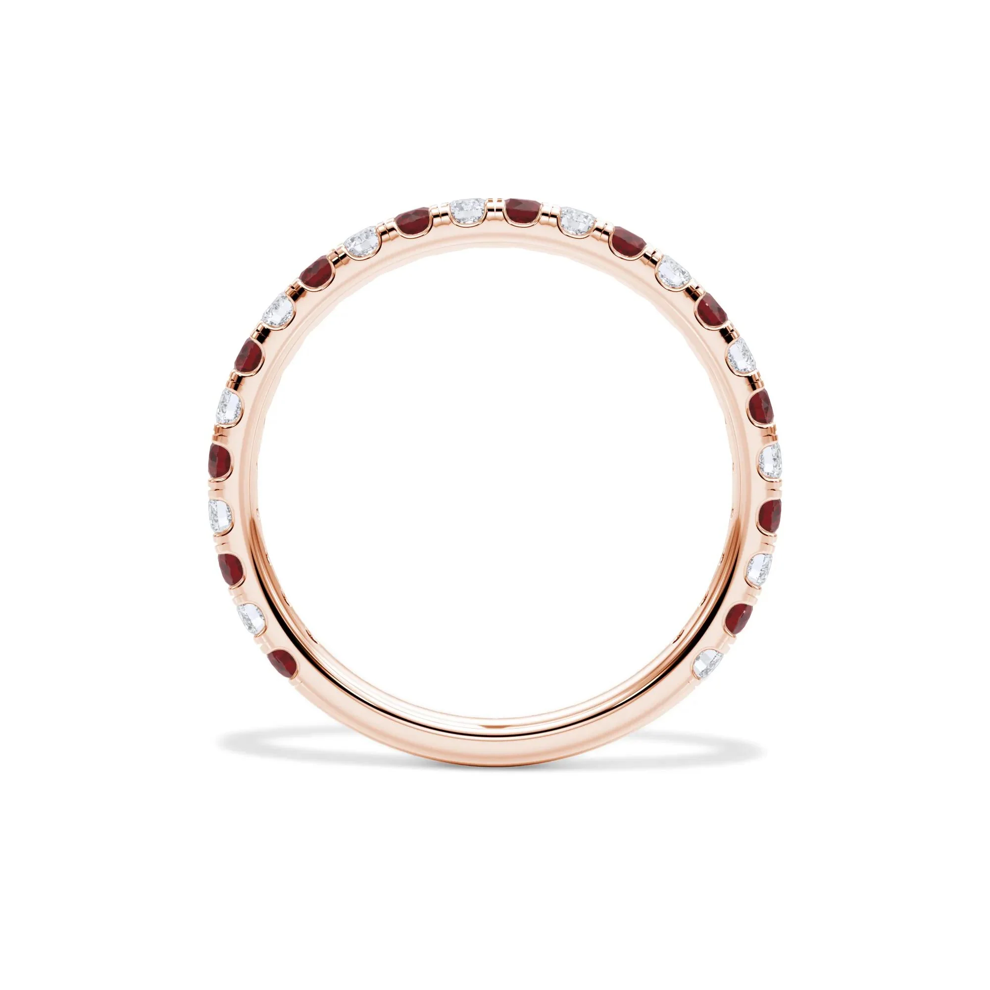 1/3 CT. Tw. Lab Grown Diamond & Lab-Created Ruby Anniversary Band Ring 14K Rose Gold Size 8.5 3mm - Image 2