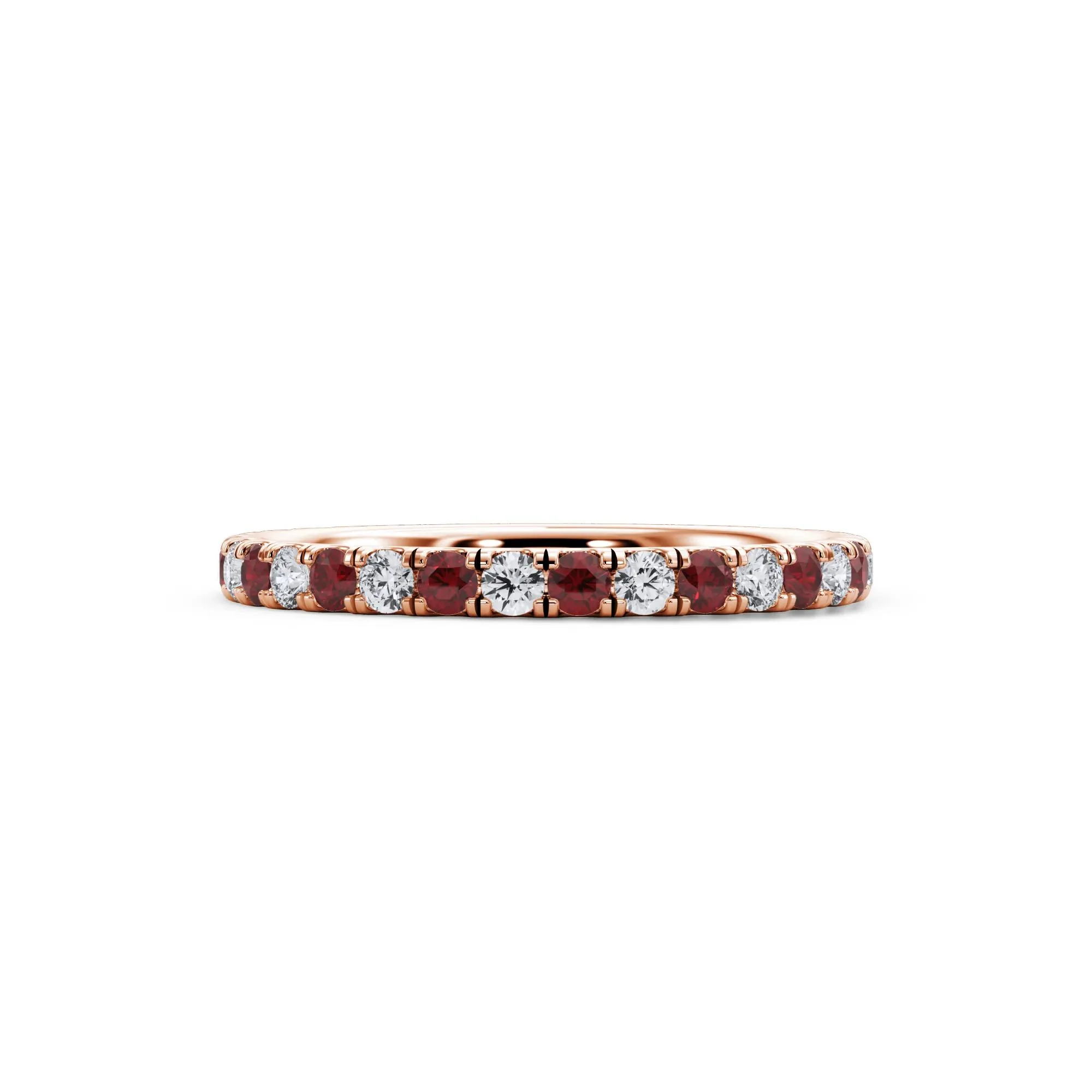 1/3 CT. Tw. Lab Grown Diamond & Lab-Created Ruby Anniversary Band Ring 14K Rose Gold Size 9 3mm
