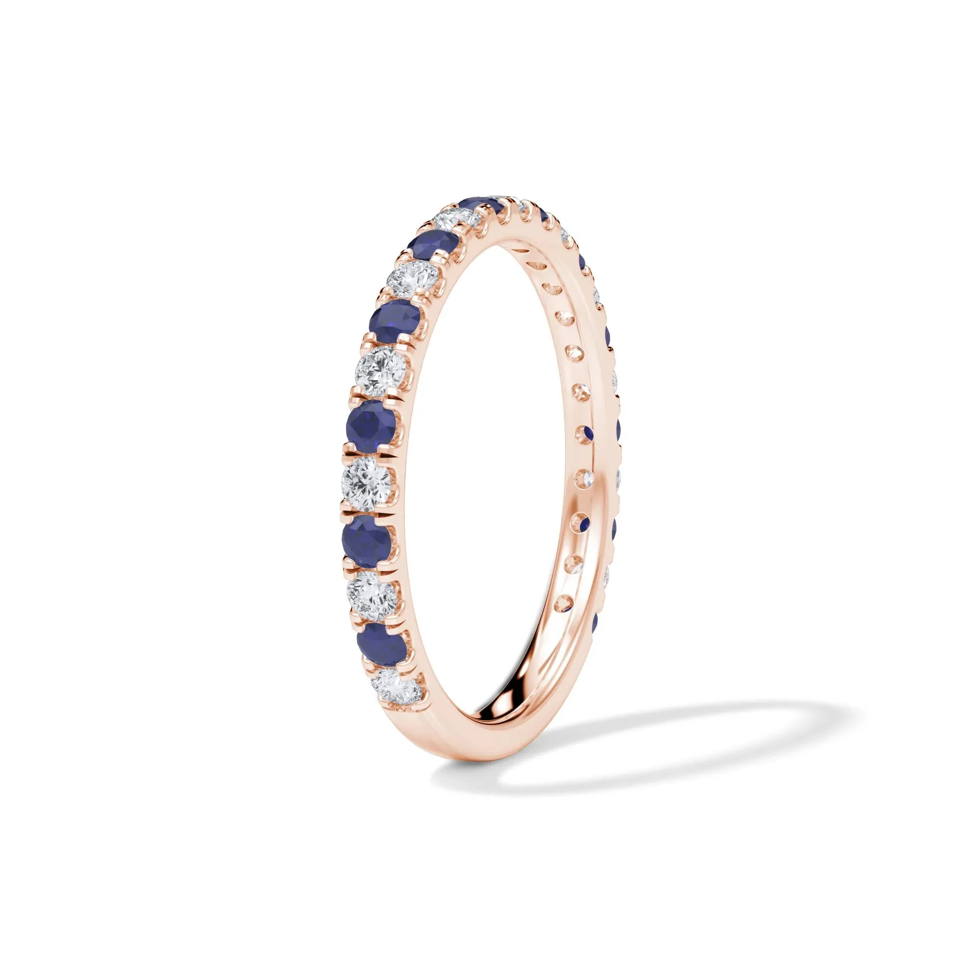 1/3 CT. Tw. Lab Grown Diamond & Lab-Created Sapphire Anniversary Band Ring 14K Rose Gold Size 6 3mm - Image 3