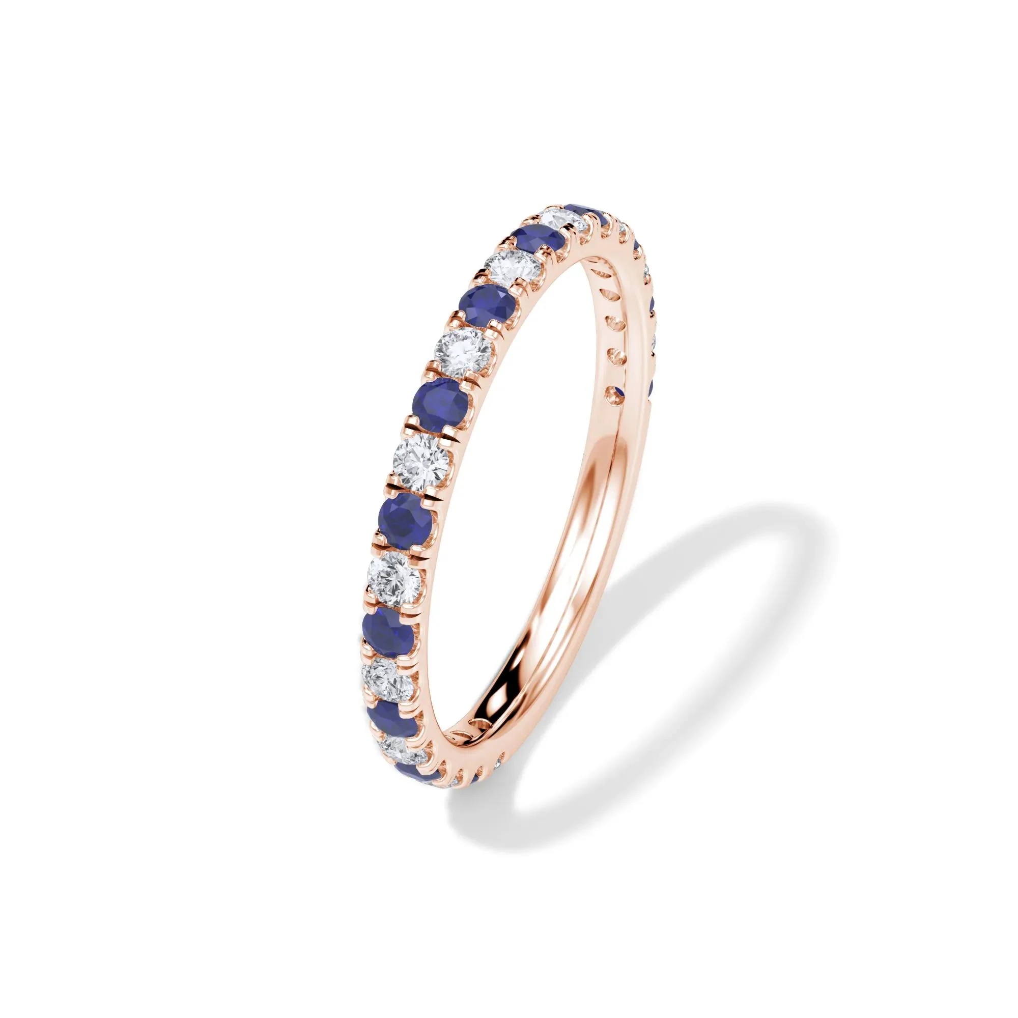 1/3 CT. Tw. Lab Grown Diamond & Lab-Created Sapphire Anniversary Band Ring 14K Rose Gold Size 7.5 3mm - Image 4