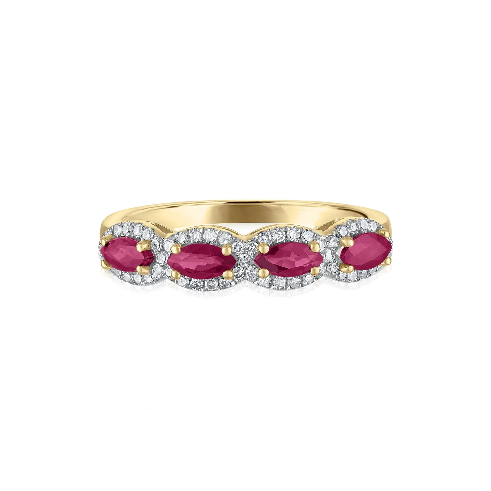 1/4 CT. Tw. Ruby & Diamond Halo Band Ring 14K Yellow Gold Size 7 1.5mm