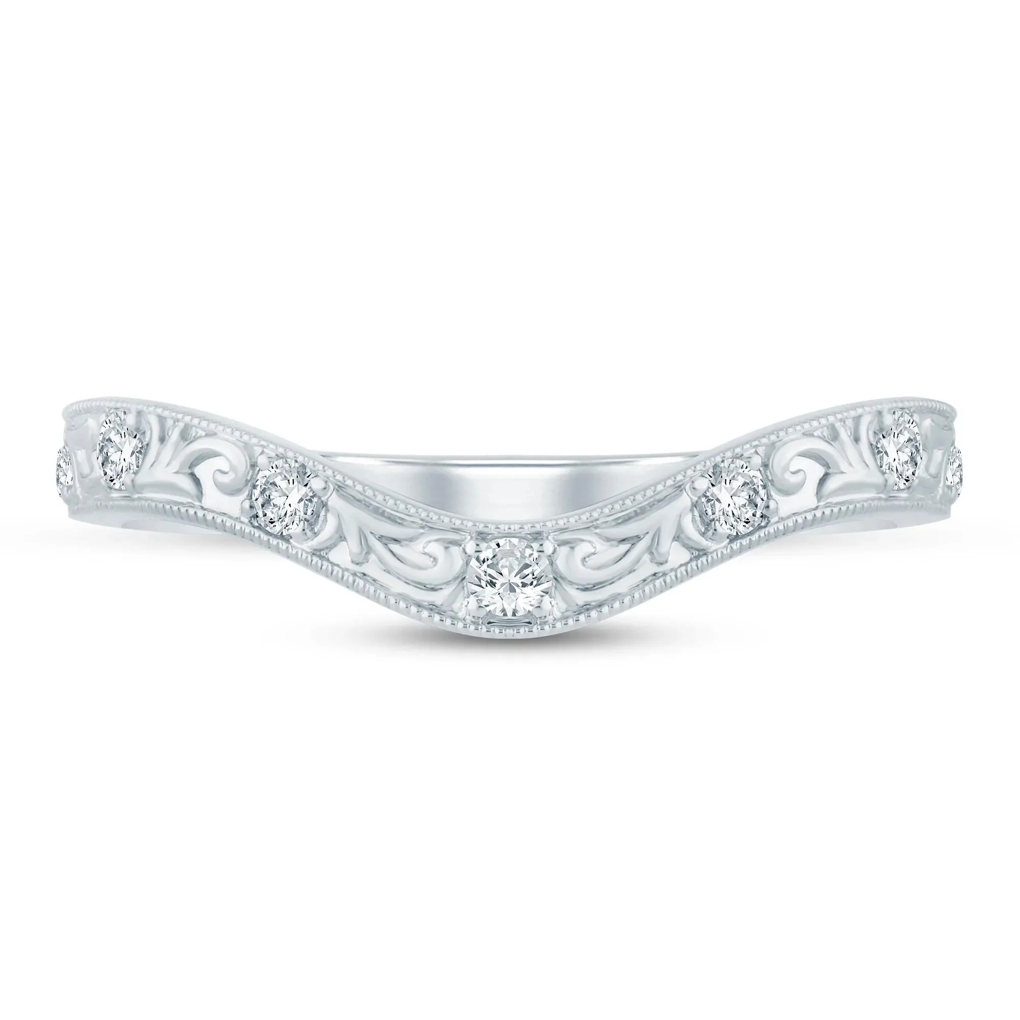 1/7 CT. Tw. Lab Grown Diamond Engraved Contour Band Ring 14K White Gold Size 6 2mm