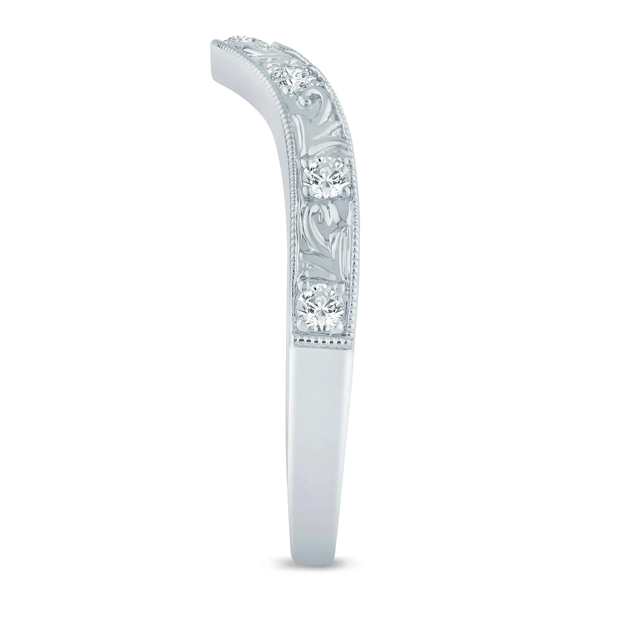 1/7 CT. Tw. Lab Grown Diamond Engraved Contour Band Ring 14K White Gold Size 6 2mm - Image 3