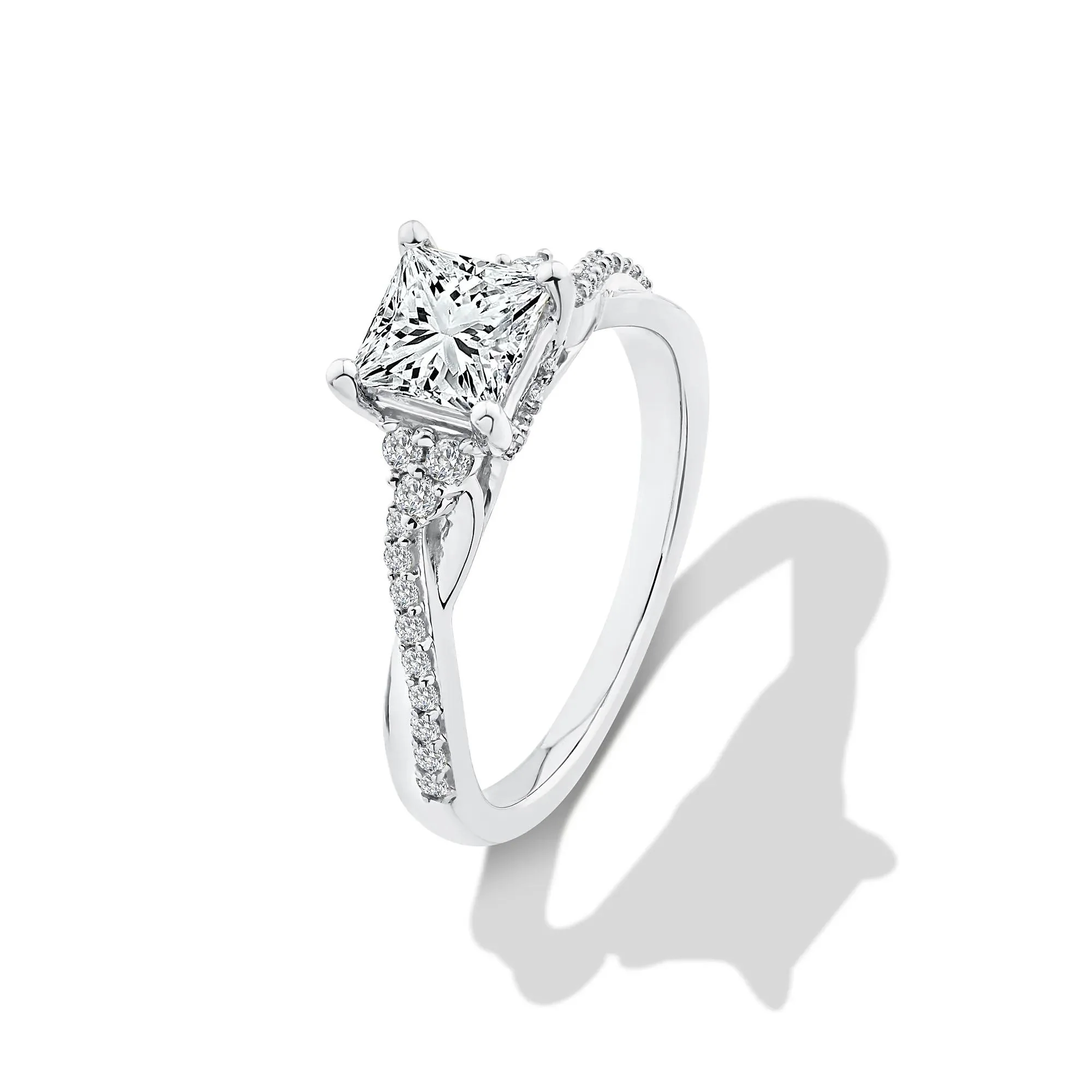 1/4 CT. Tw. Lab Grown Diamond Princess-Cut Center Engagement Ring 10K White Gold Size 9 - Image 4