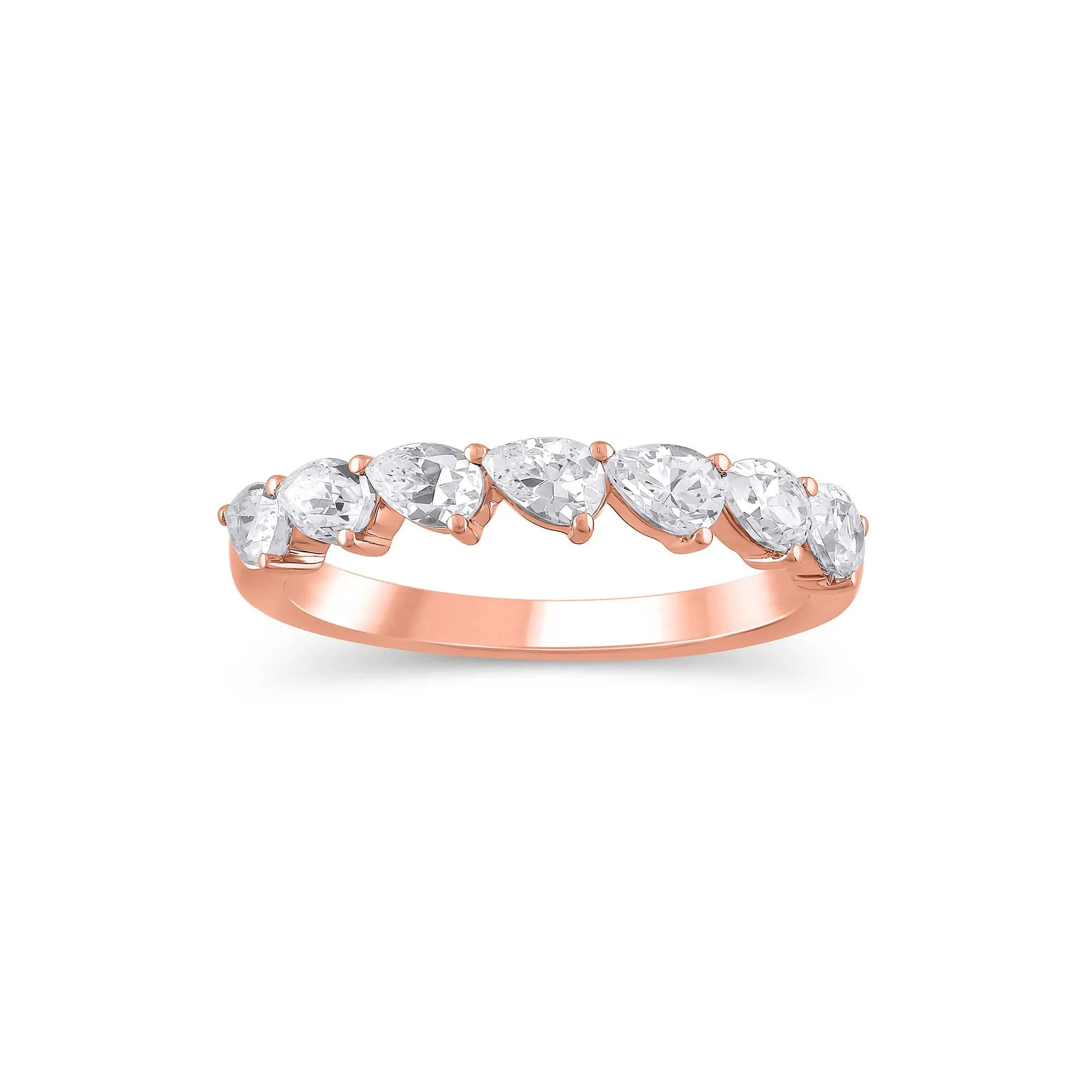 1 CT. Tw. Lab Grown Diamond Pear-Shaped Slant Anniversary Band Ring 10K Rose Gold Size 8 3mm