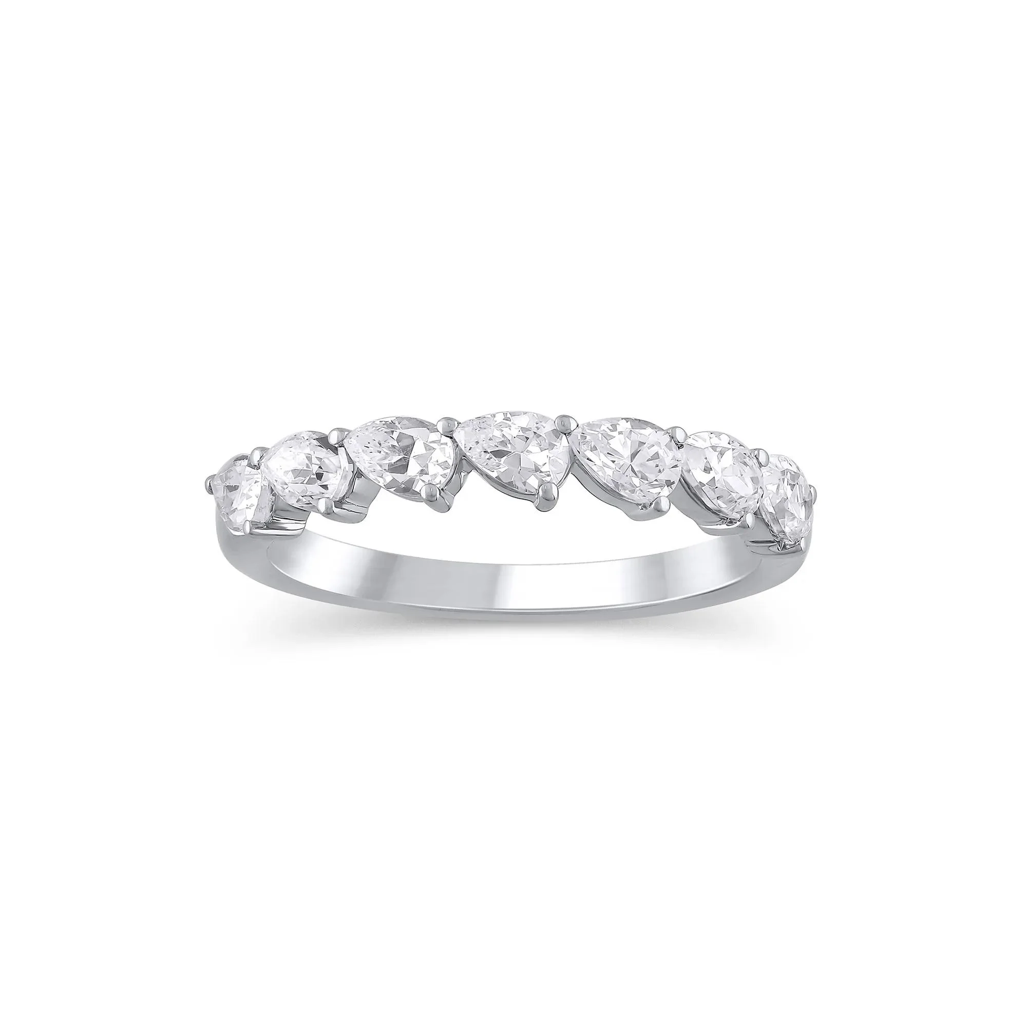 1 CT. Tw. Lab Grown Diamond Pear-Shaped Slant Anniversary Band Ring 10K White Gold Size 9 3mm