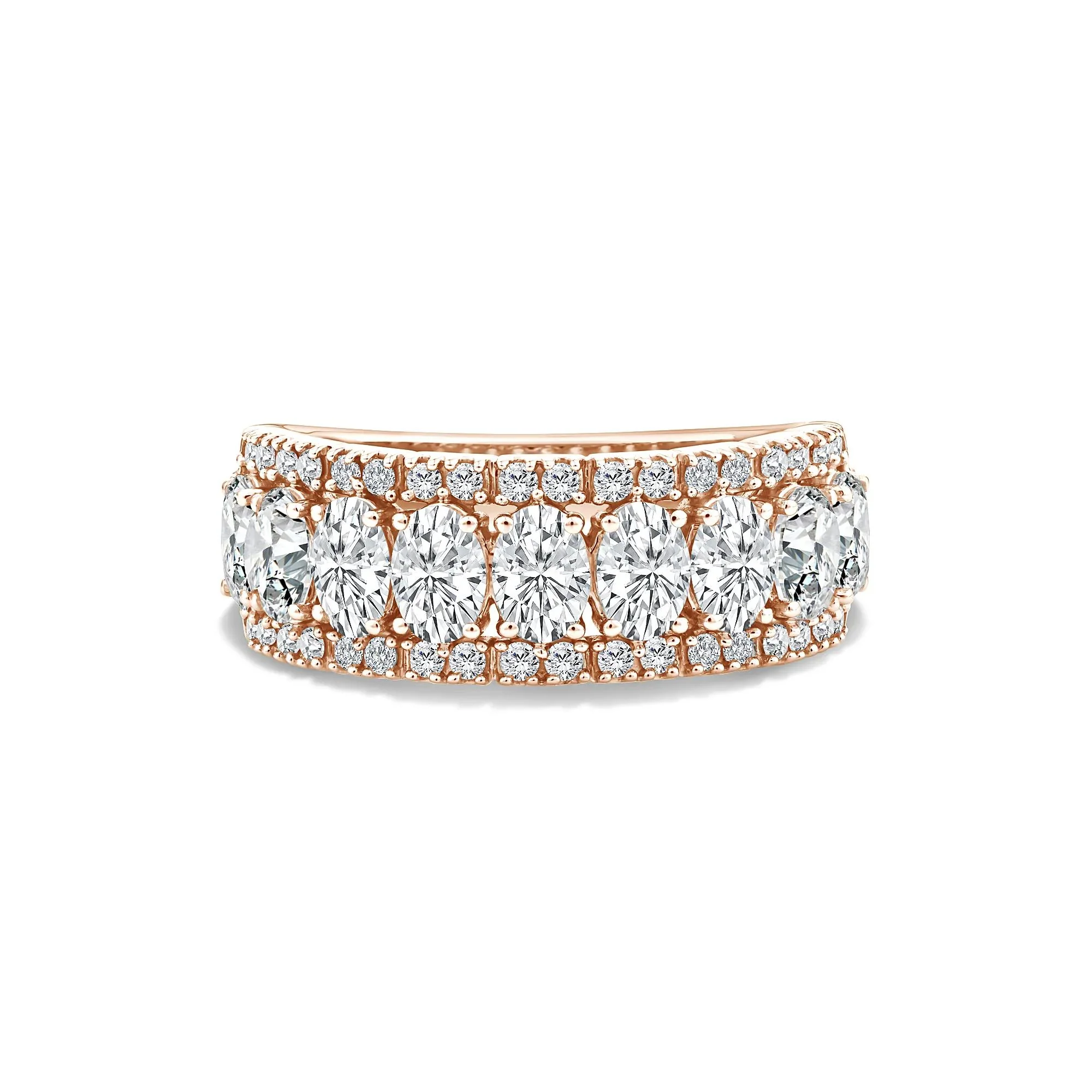 2 CT. Tw. Lab Grown Diamond Oval Multi-Row Anniversary Band Ring 10K Rose Gold Size 7.5