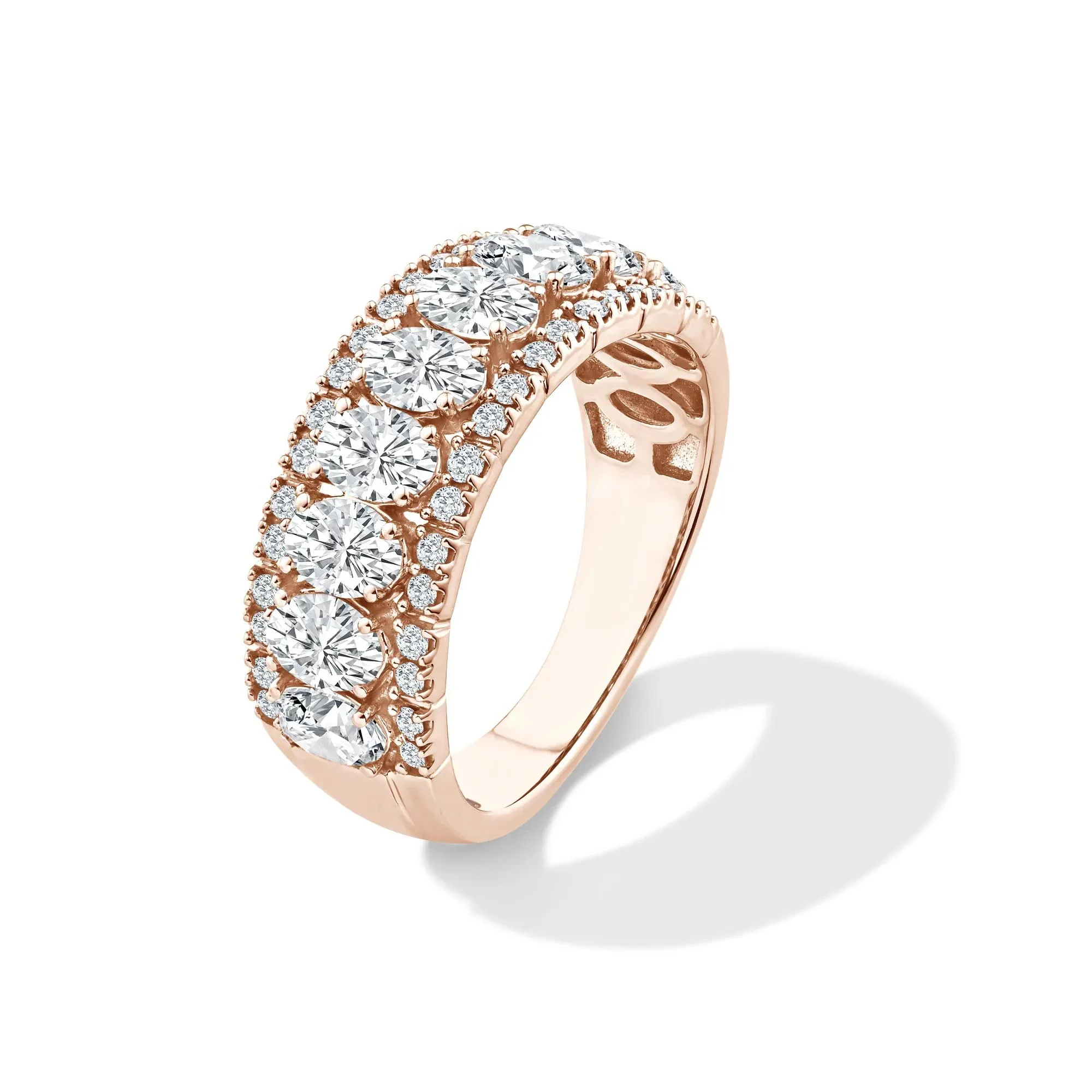 2 CT. Tw. Lab Grown Diamond Oval Multi-Row Anniversary Band Ring 10K Rose Gold Size 9 - Image 4