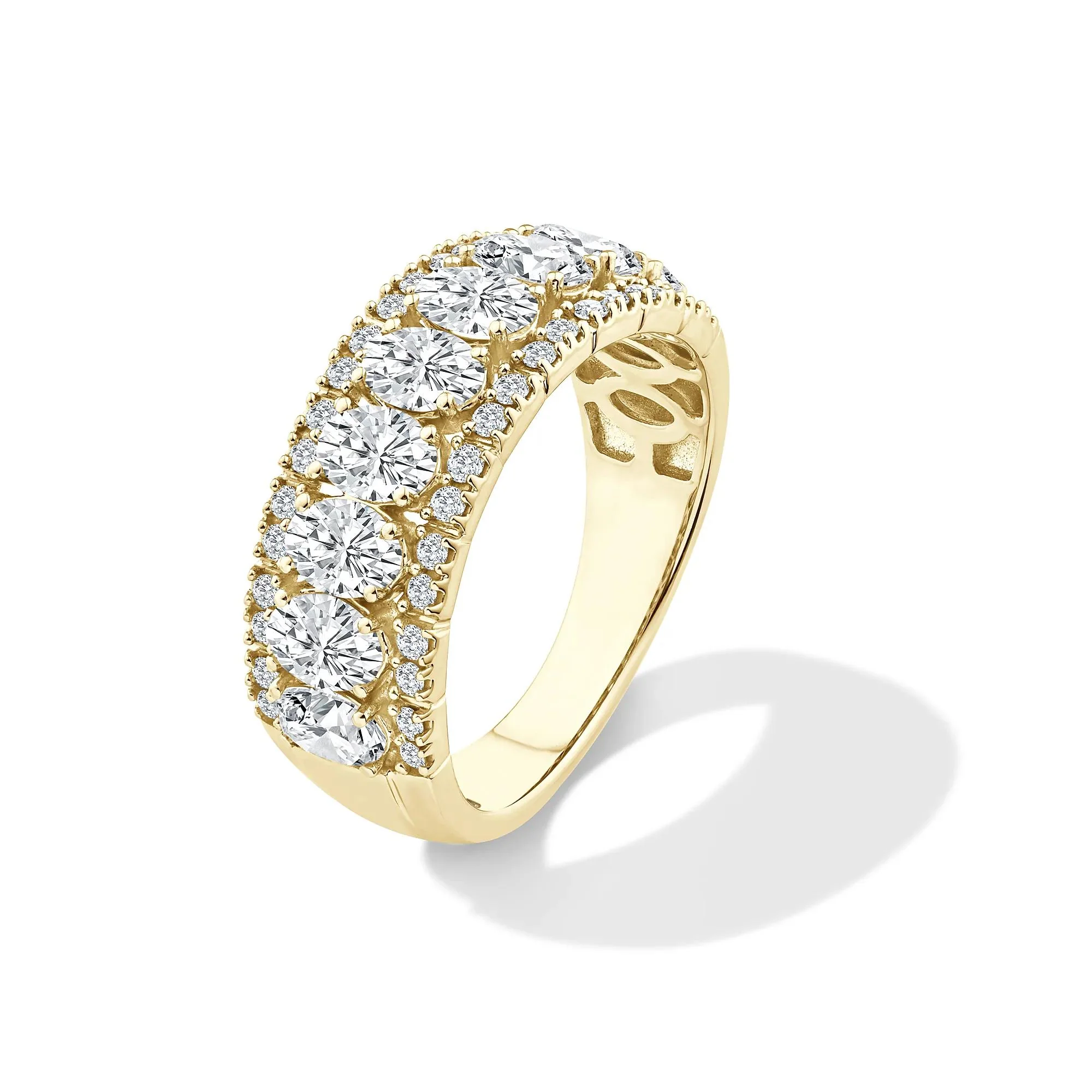 2 CT. Tw. Lab Grown Diamond Oval Multi-Row Anniversary Band Ring 10K Yellow Gold Size 6.5 - Image 4