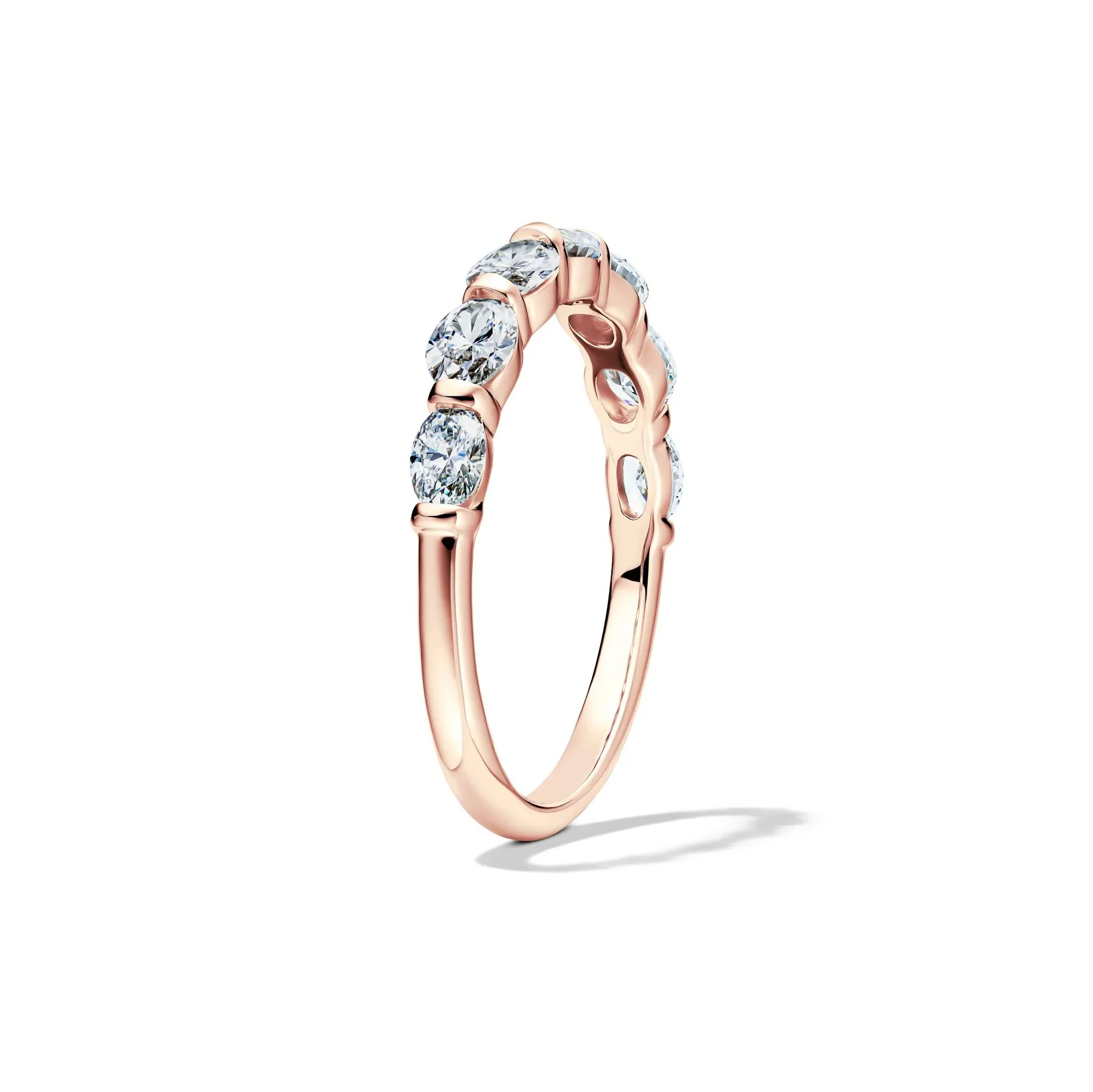 1 CT. Tw. Lab Grown Diamond Oval Bar Set Anniversary Band Ring 14K Rose Gold Size 7 2mm - Image 3