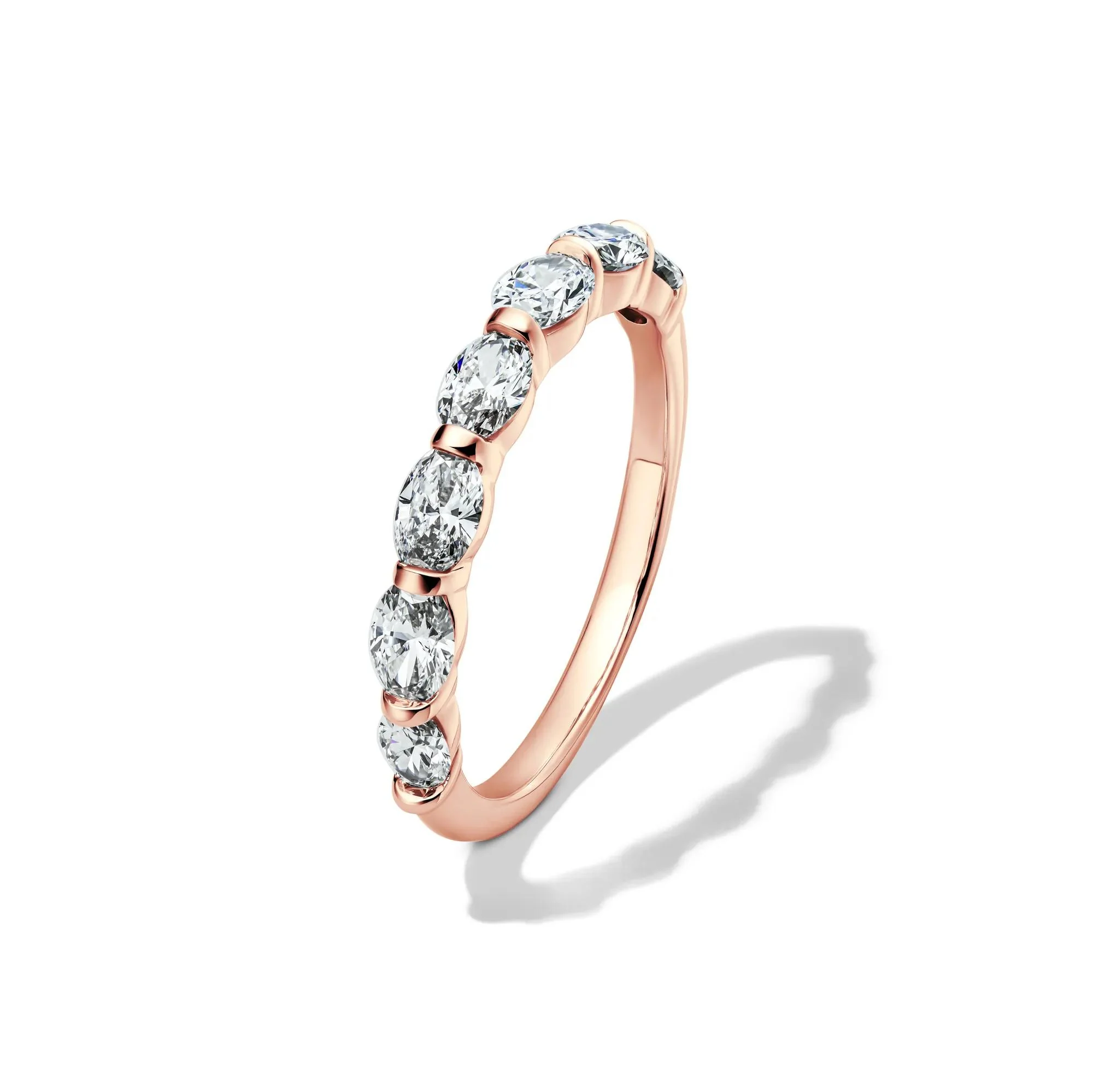 1 CT. Tw. Lab Grown Diamond Oval Bar Set Anniversary Band Ring 14K Rose Gold Size 8.5 2mm - Image 4