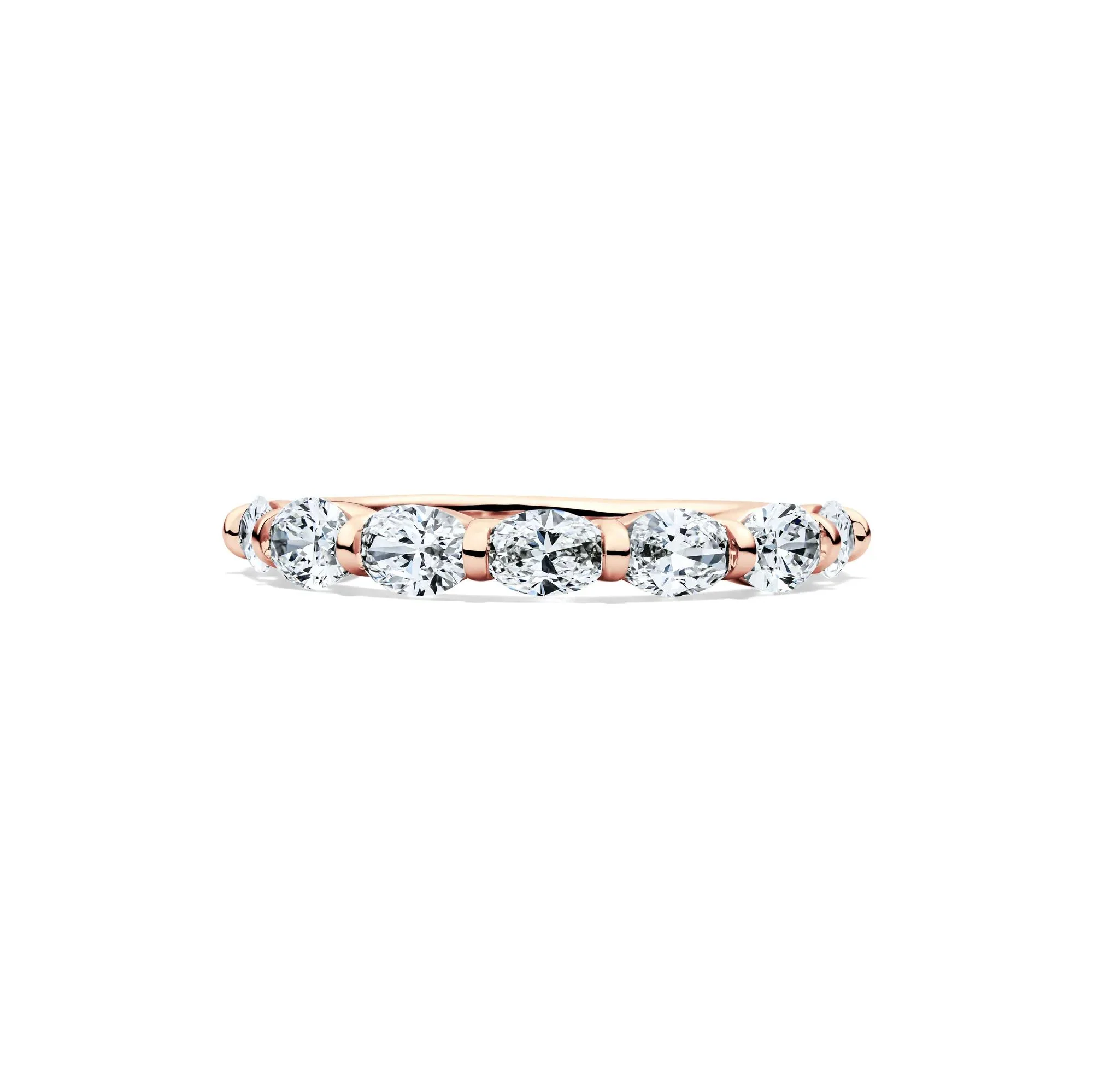 1 CT. Tw. Lab Grown Diamond Oval Bar Set Anniversary Band Ring 14K Rose Gold Size 9 2mm