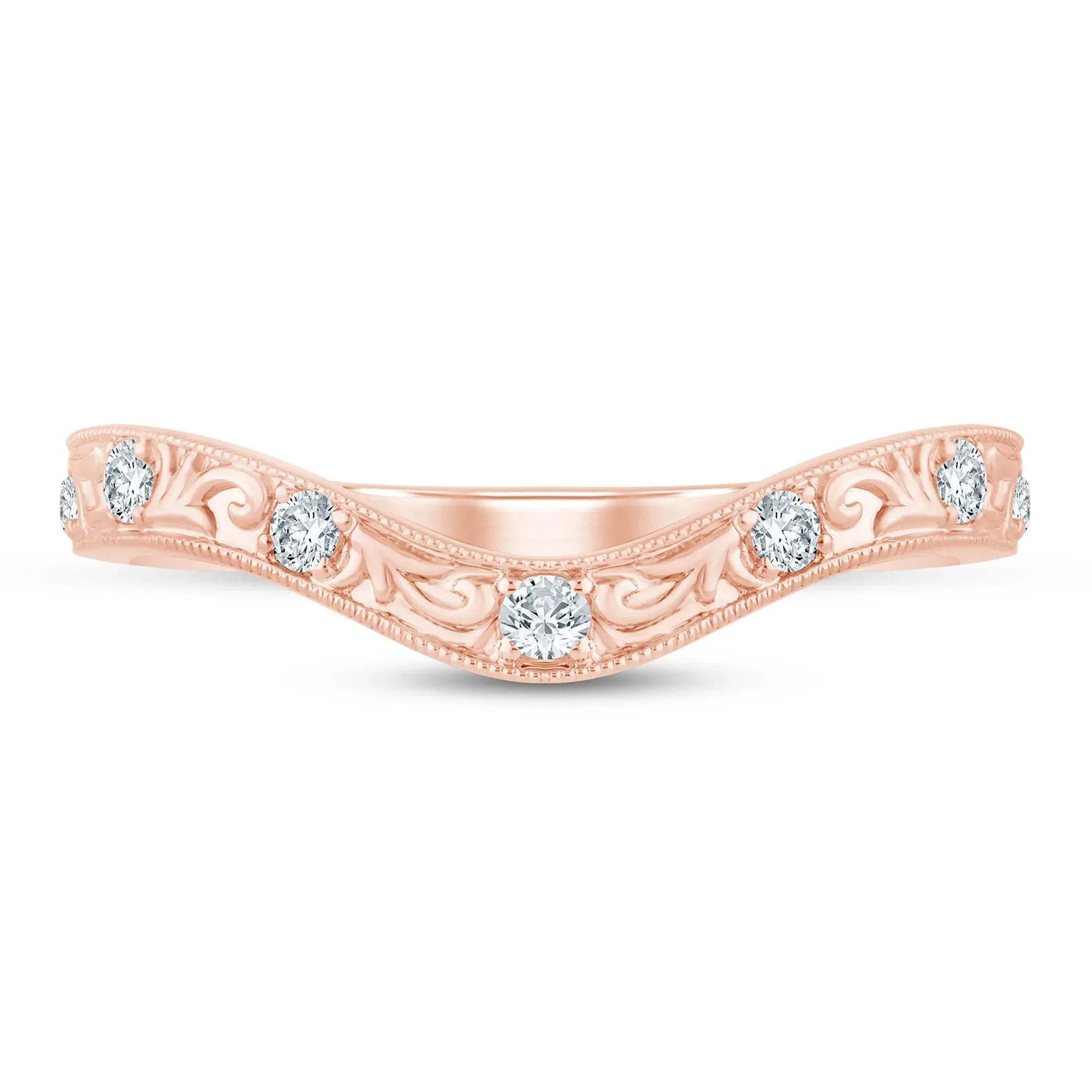 1/7 CT. Tw. Lab Grown Diamond Engraved Contour Band Ring 14K Rose Gold Size 5 2mm