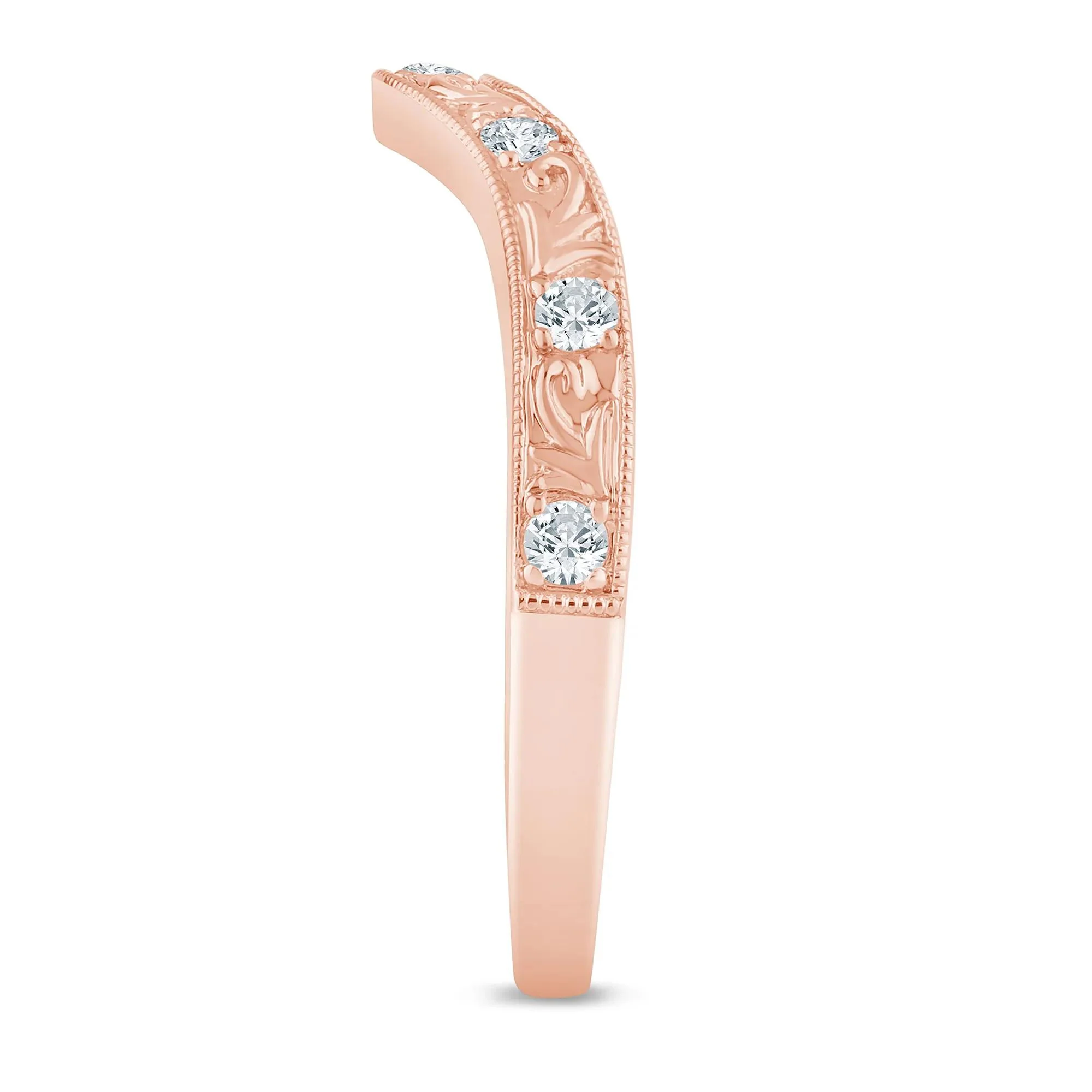 1/7 CT. Tw. Lab Grown Diamond Engraved Contour Band Ring 14K Rose Gold Size 9 2mm - Image 3