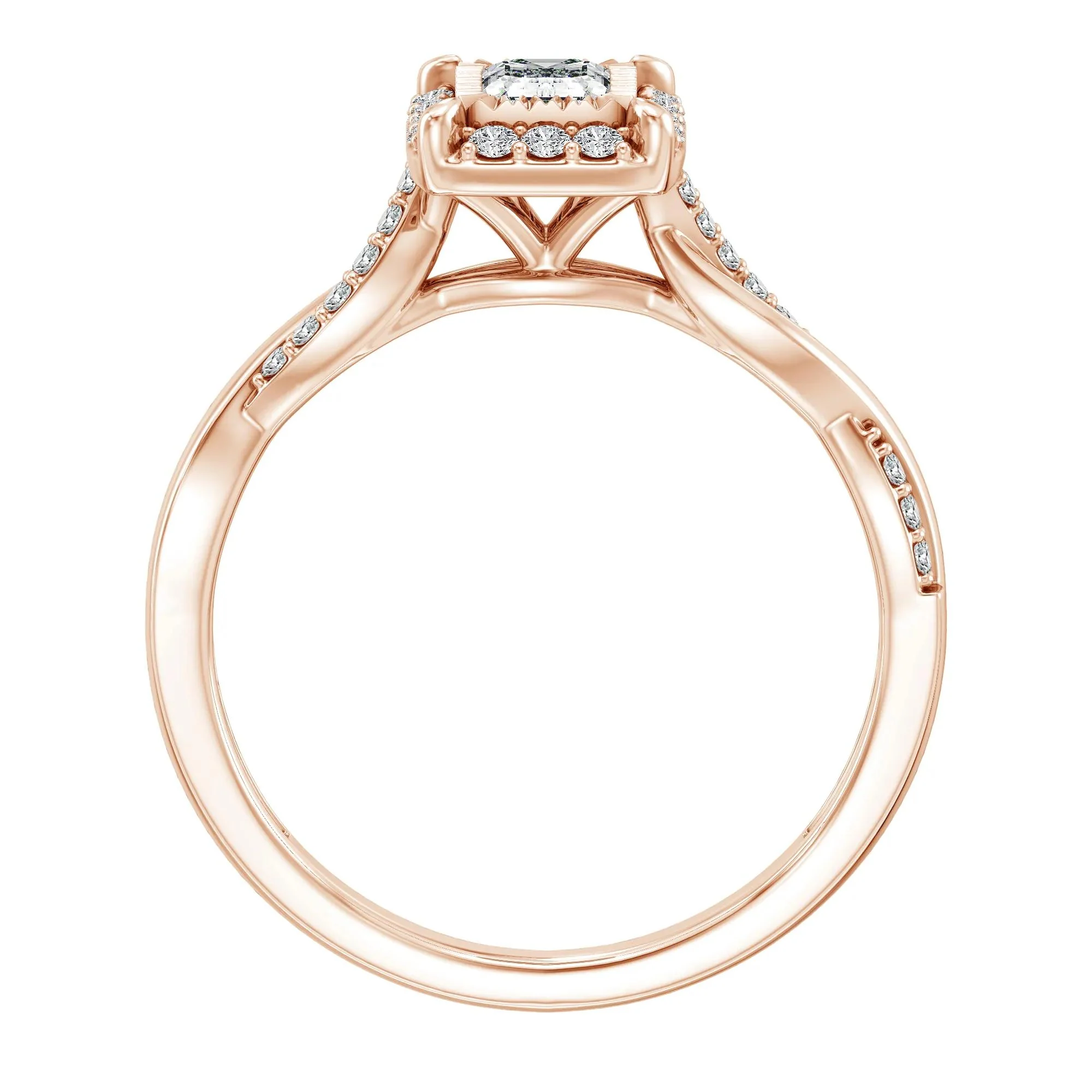 1/2 CT. Tw. Lab Grown Diamond Emerald-Cut Twist Shank Promise Ring 10K Rose Gold Size 7 1.5mm - Image 2
