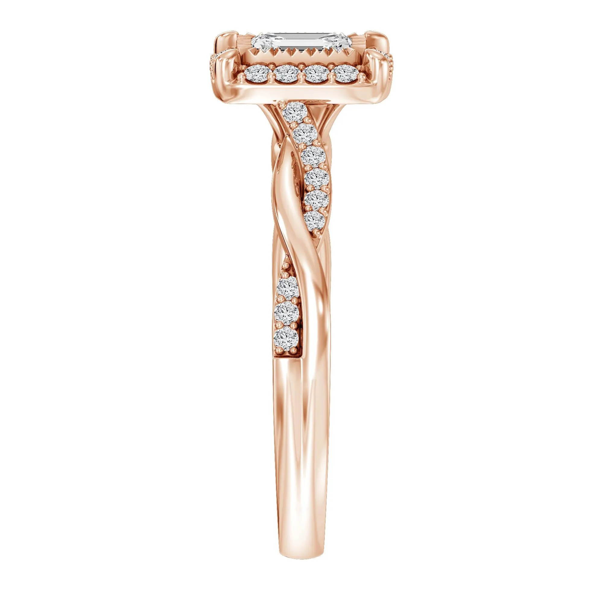 1/2 CT. Tw. Lab Grown Diamond Emerald-Cut Twist Shank Promise Ring 10K Rose Gold Size 7.5 1.5mm - Image 3