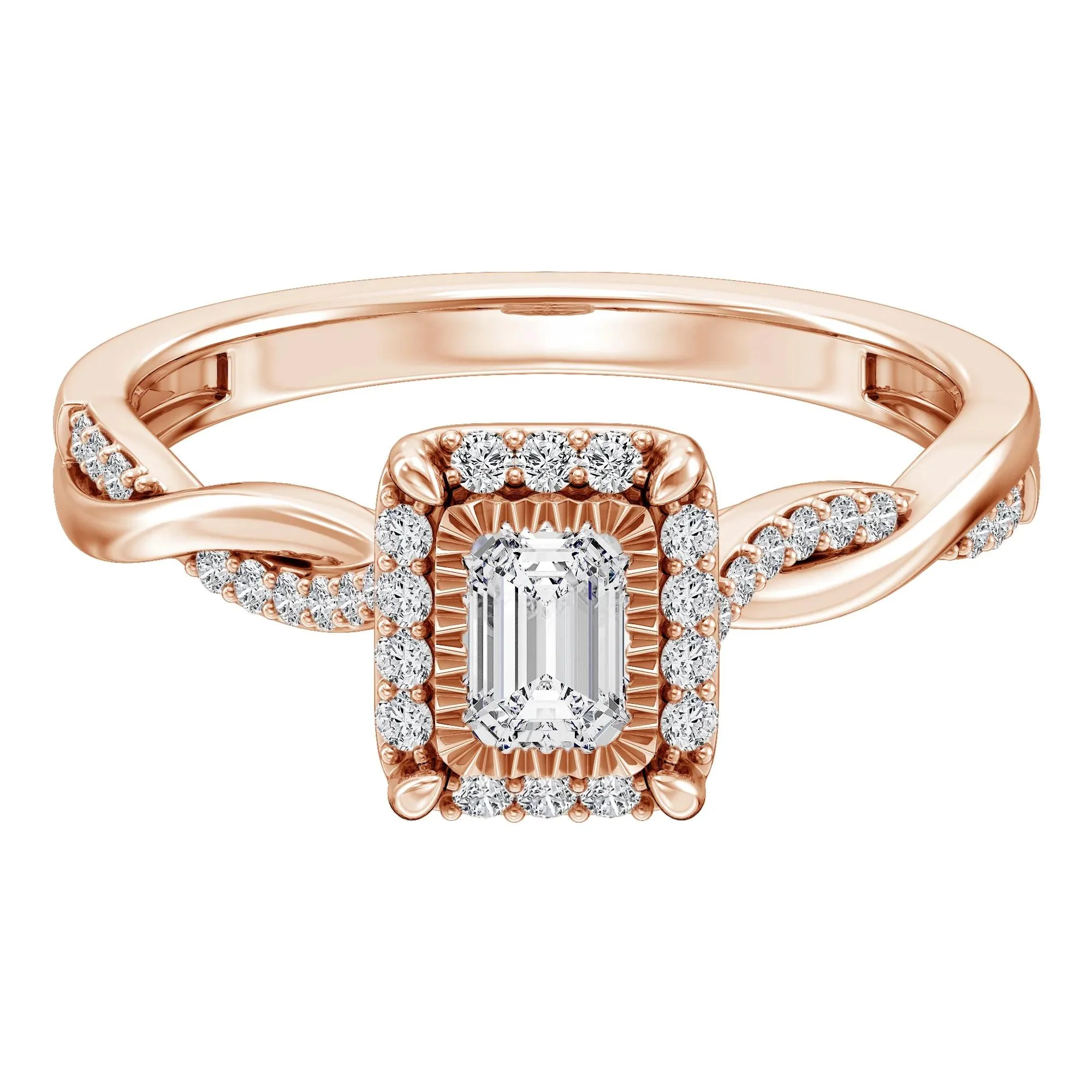 1/2 CT. Tw. Lab Grown Diamond Emerald-Cut Twist Shank Promise Ring 10K Rose Gold Size 9 1.5mm