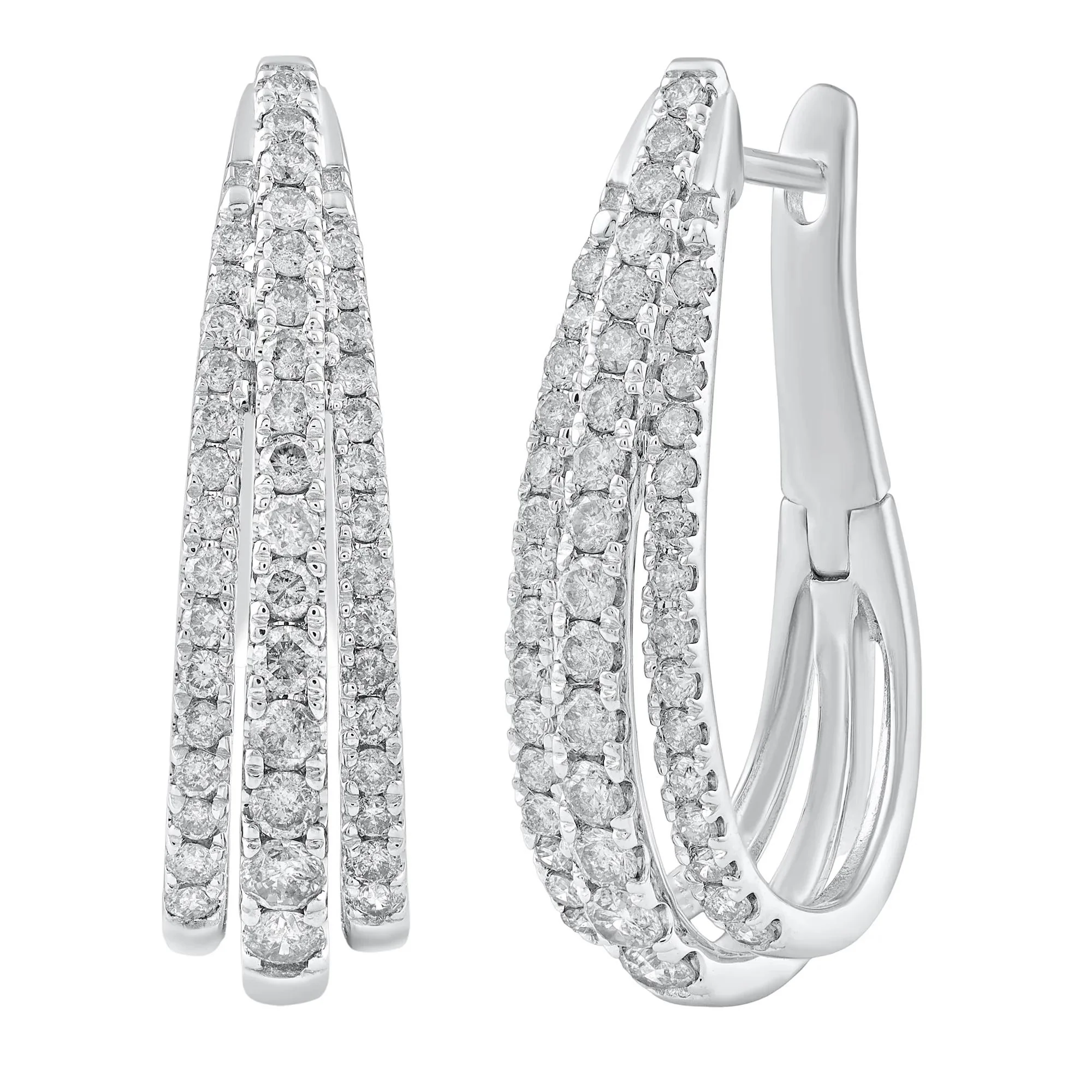 1 CT. Tw. Diamond Hoop Earrings 14K White Gold Size 6.60mm