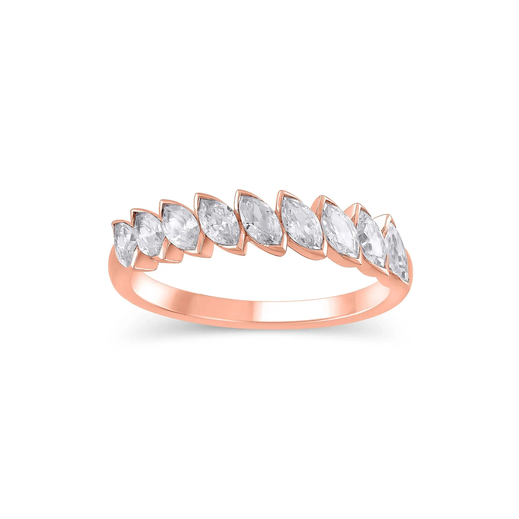 1 CT. Tw. Lab Grown Diamond Marquise Slant Anniversary Band Ring 10K Rose Gold Size 9.5 4.5mm