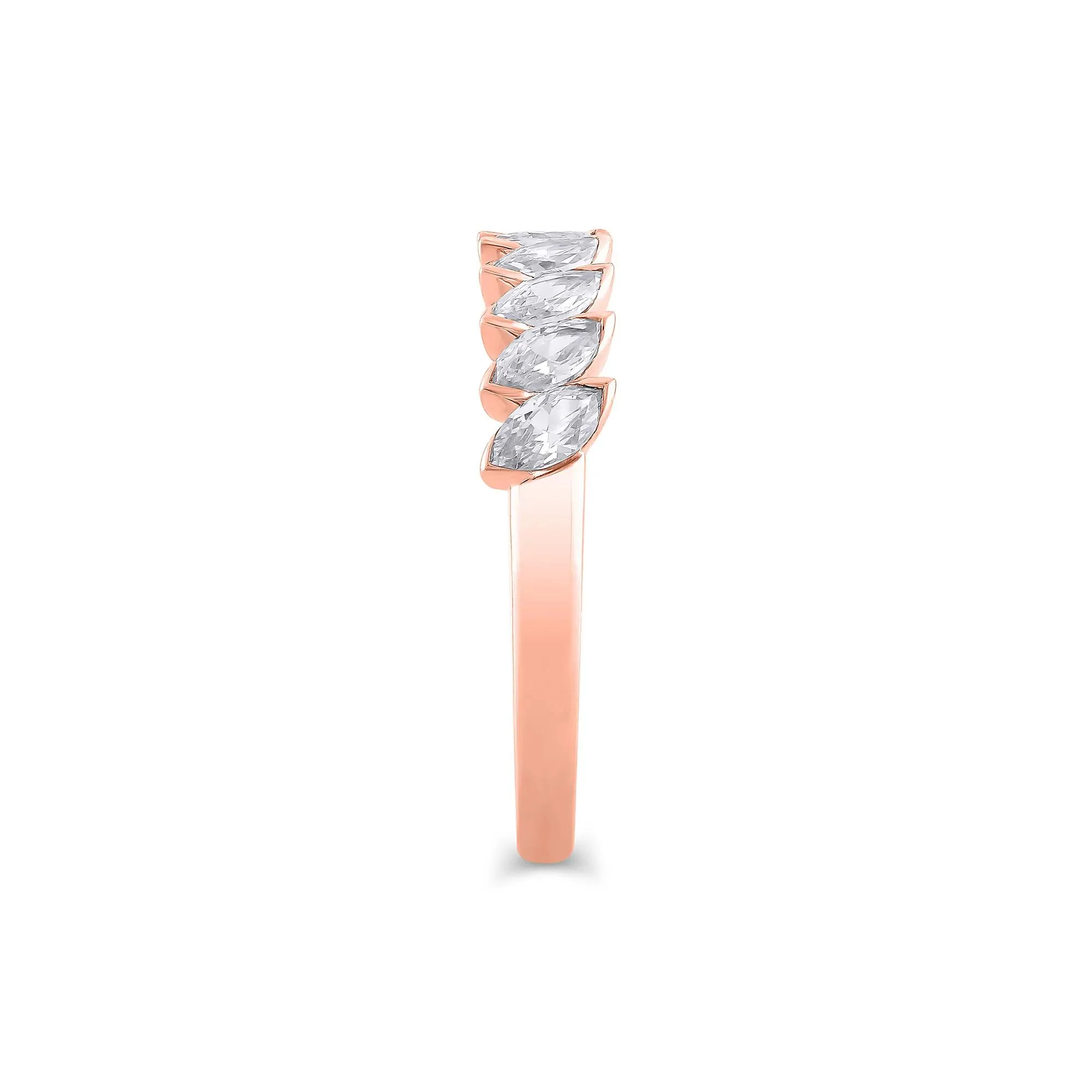 1 CT. Tw. Lab Grown Diamond Marquise Slant Anniversary Band Ring 10K Rose Gold Size 9.5 4.5mm - Image 3
