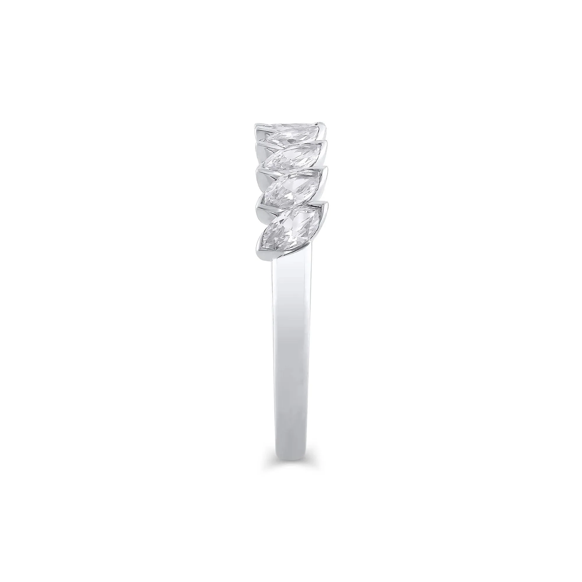 1 CT. Tw. Lab Grown Diamond Marquise Slant Anniversary Band Ring 10K White Gold Size 5.5 4.5mm - Image 3