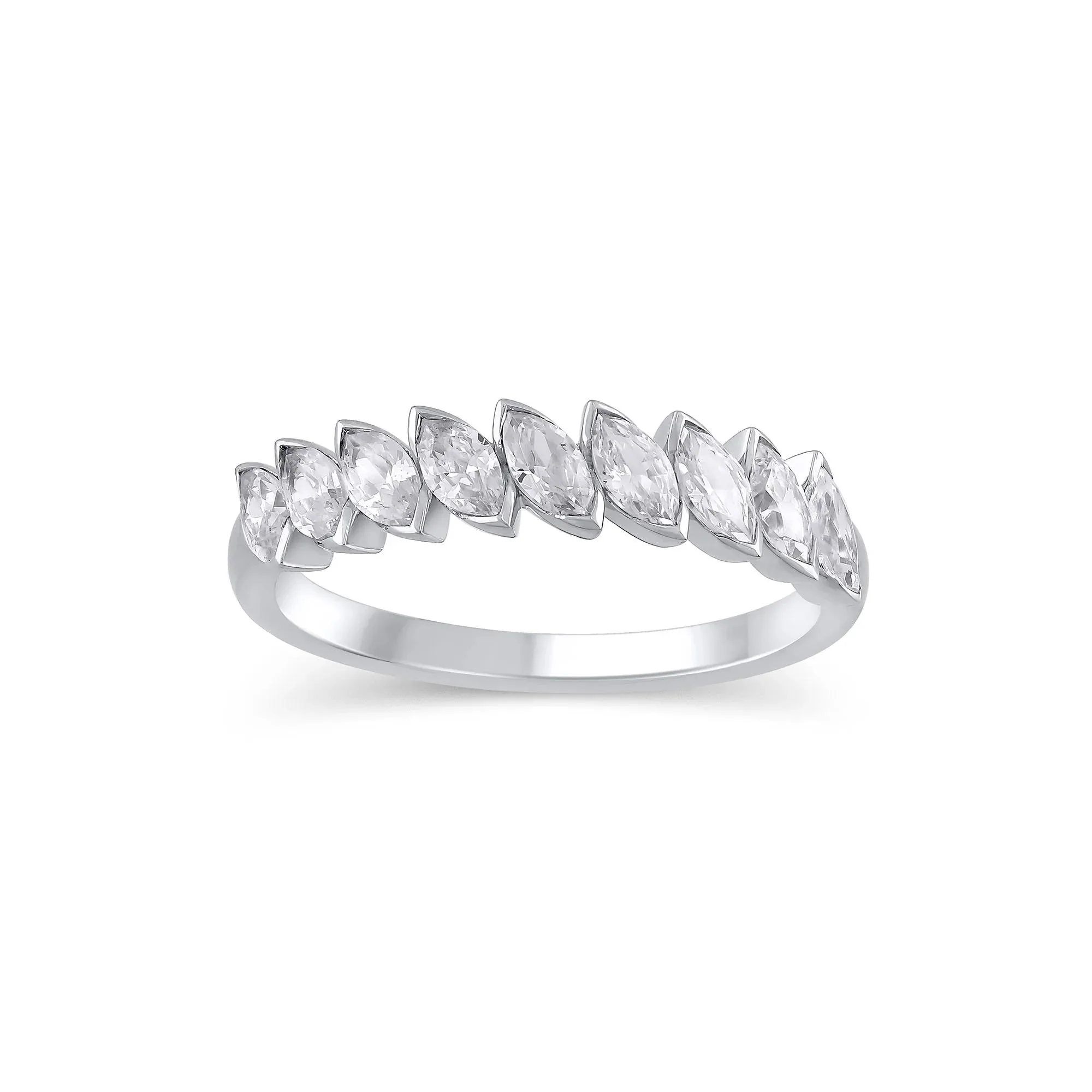 1 CT. Tw. Lab Grown Diamond Marquise Slant Anniversary Band Ring 10K White Gold Size 6.5 4.5mm